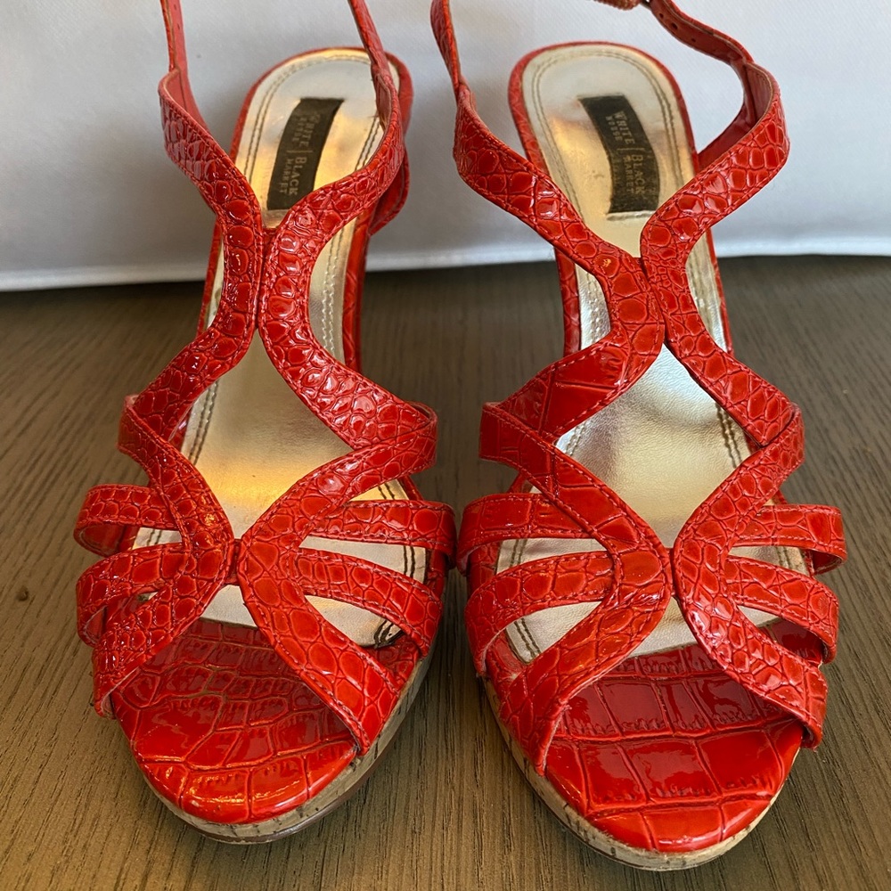 White House Black Mart Red Faux Skin Heels